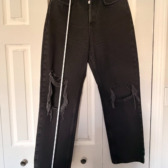 Mango MNG Black High Rise Distressed Straight Leg Jeans  Size 6 / EU 38 - Picture 5 of 9